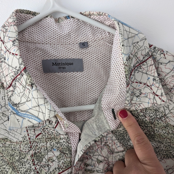 Matinique Men's Short Sleeve Button Down Shirt With Map Pattern In Size S - Picture 6 of 8